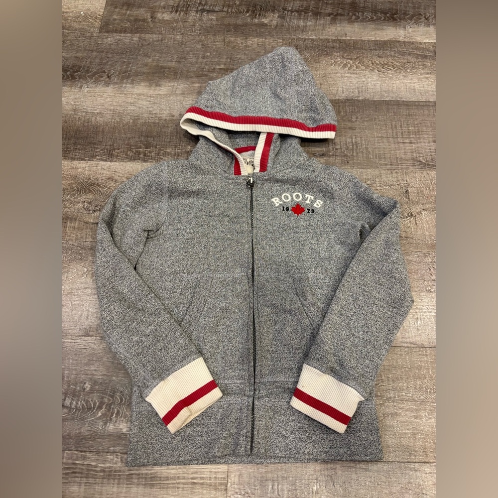 Roots Kids Gray and Red Zip-Up Hoodie